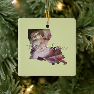 Louisiana State Photo insert and town name Ceramic Ornament