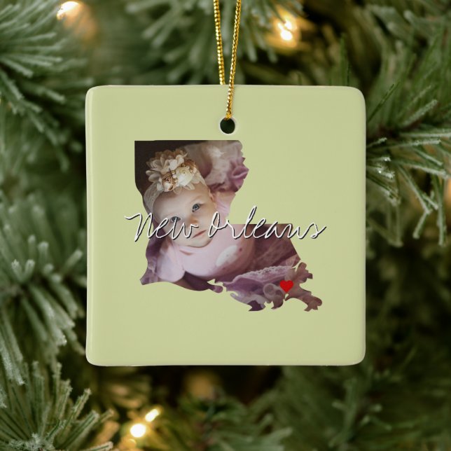 Louisiana State Photo insert and town name Ceramic Ornament (Tree)