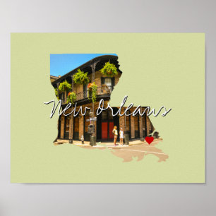 Louisiana State Photo insert and town name Poster