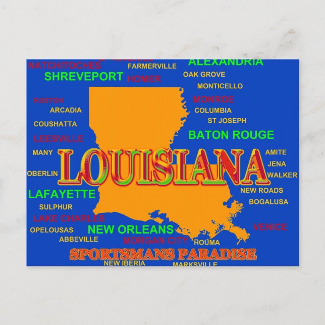 Louisiana State Pride Map Silhouette Postcard (Front)