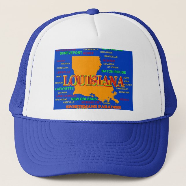 Louisiana State Pride Map Silhouette Trucker Hat (Front)