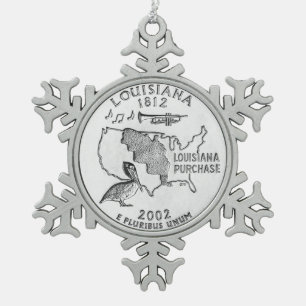Louisiana State Quarter Snowflake Pewter Christmas Ornament