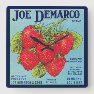 Louisiana Stawberry Crate Label Square Wall Clock