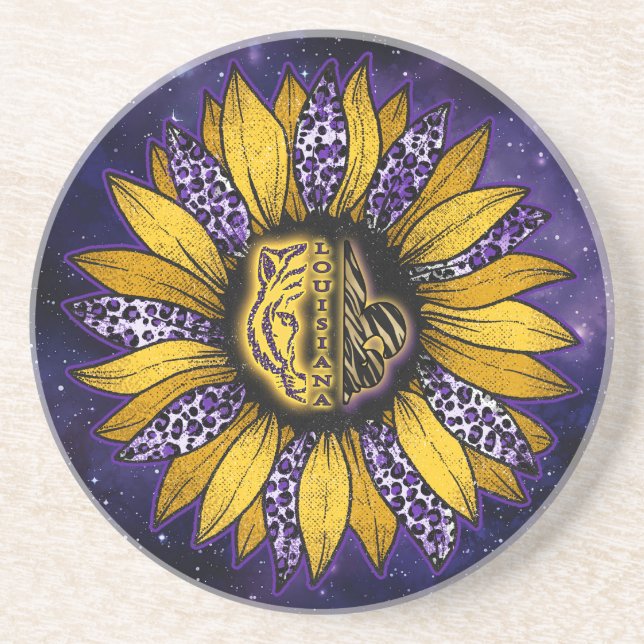 Louisiana Sunflower/Tiger Sandstone Coaster (Front)