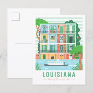 Louisiana the Pelican State USA Summer Travel Postcard