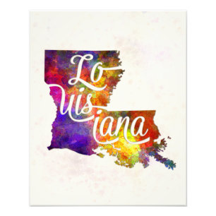 Louisiana U.S. State in watercolor text cut out Photo Print