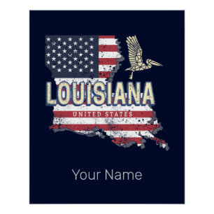 Louisiana United States Retro Map Vintage USA Poster