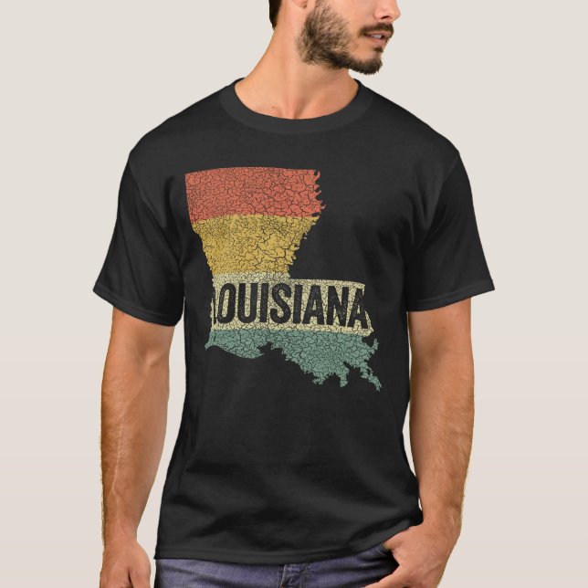 Louisiana Vintage Retro Sunset State Map T-Shirt (Front)