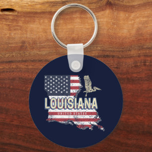 Louisiana with Pelican Vintage USA Design Key Ring