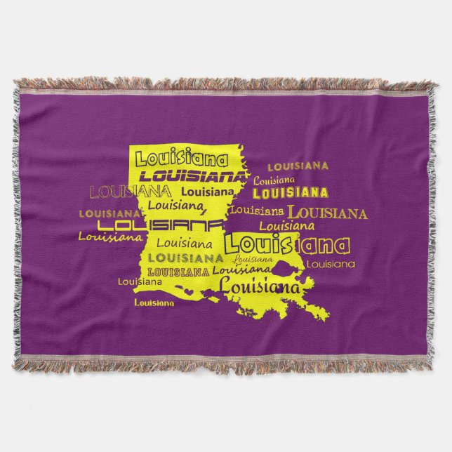 Louisiana Yellow State Purple Font Background Throw Blanket (Front)