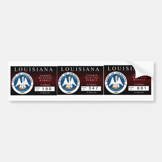 Louisiana Zombie Hunting Permit Bumper Sticker (Front)