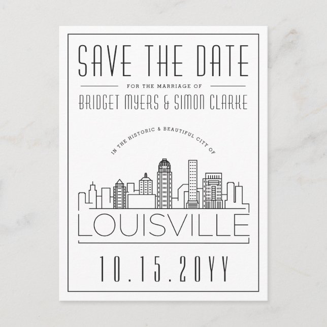 Louisvill Wedding | Stylised Skyline Save the Date Postcard (Front)