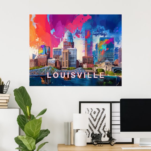 Louisville Colourful Skyline Abstract Art Poster (Home Office)