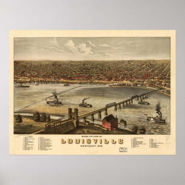 Louisville Kentucky 1876 Panoramic Map Poster (Front)