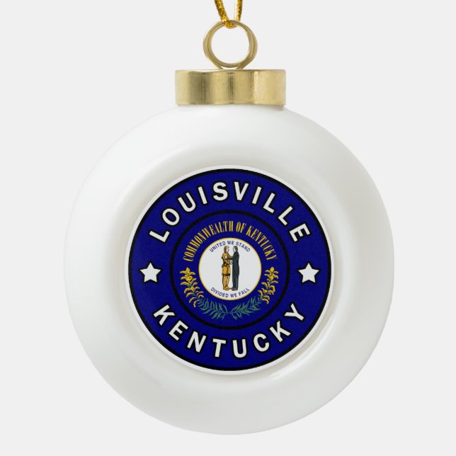Louisville Kentucky Ceramic Ball Christmas Ornament (Front)