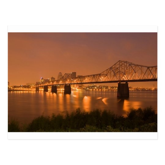 Louisville Kentucky Night Lights Bridge Ohio River Postcard