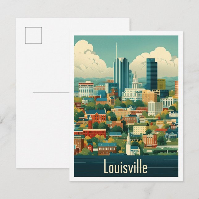 Louisville Kentucky US Vintage Travel Illustration Postcard (Front/Back)