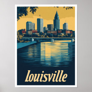 Louisville Kentucky Vintage Travel Illustration Poster