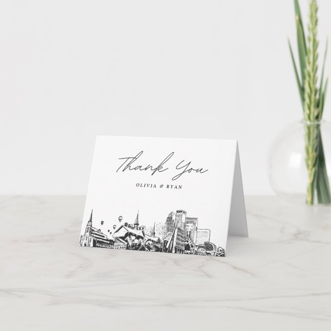 Louisville Skyline Sketch Blank Thank You Card (Front)