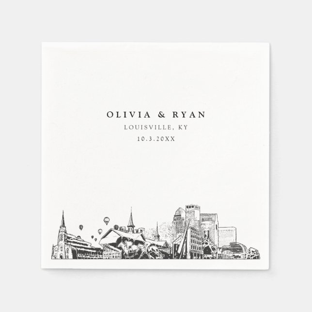 Louisville Skyline Wedding Paper Cocktail Napkin (Front)