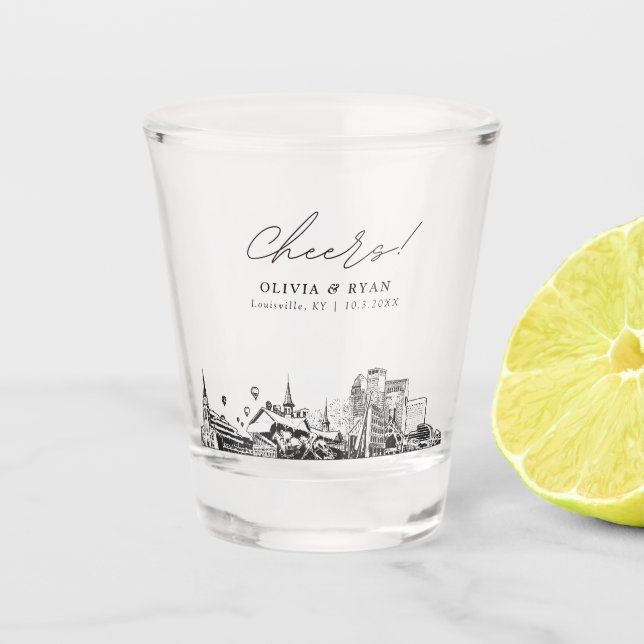 Louisville Wedding Favour Personalised Cheers Shot Glass (Front)