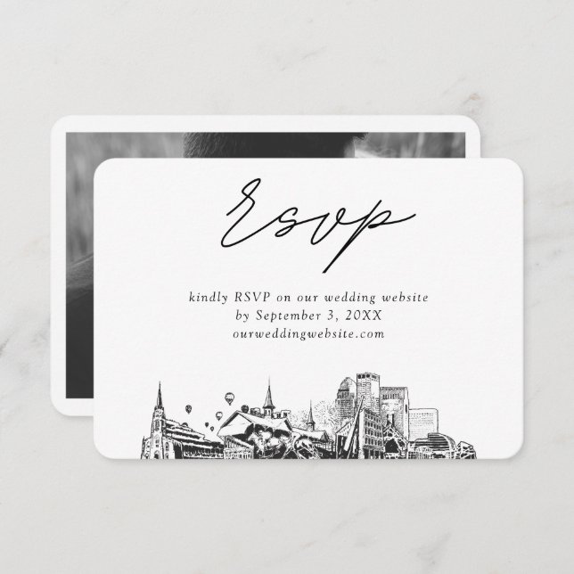 Louisville Wedding Minimalist Sketch RSVP Enclosure Card (Front/Back)