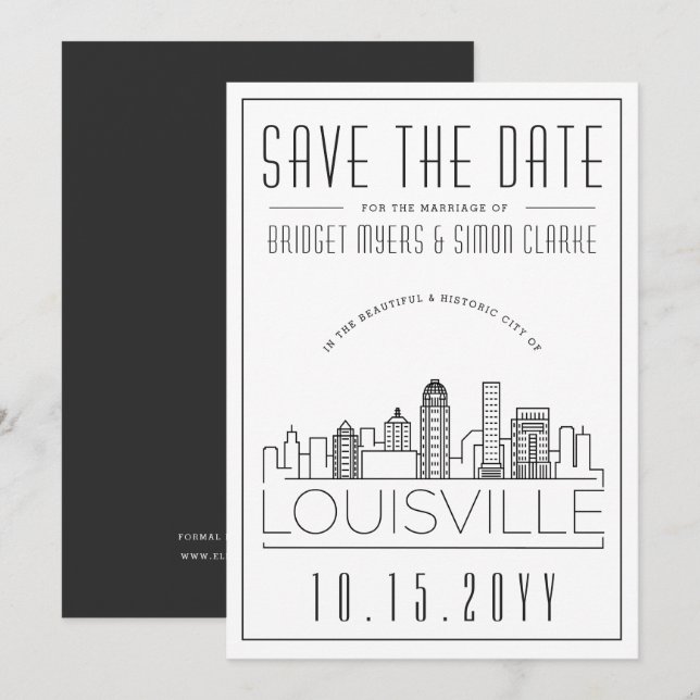 Louisville Wedding Stylised Skyline Save the Date Invitation (Front/Back)