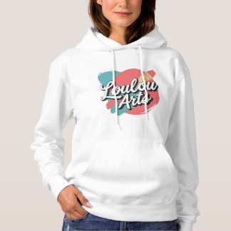 Loulou Arts Retro Hoodie - Pink Teal Brush Stroke 