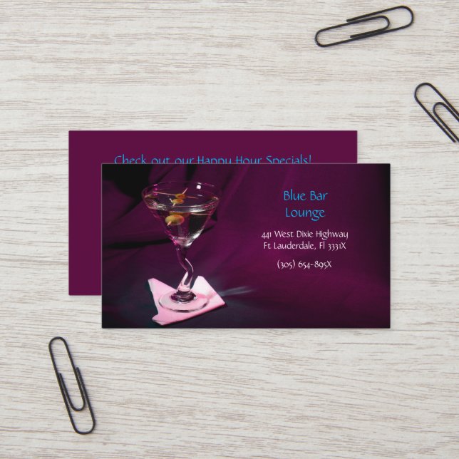 Lounge Blackberry Martini Bar Business Card (Front/Back In Situ)