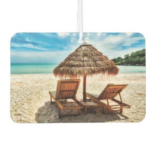 Lounge chairs on beach throw pillow car air freshener