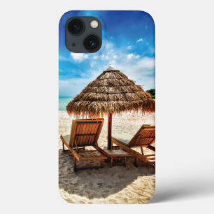 Lounge chairs on beach throw pillow iPhone 13 case