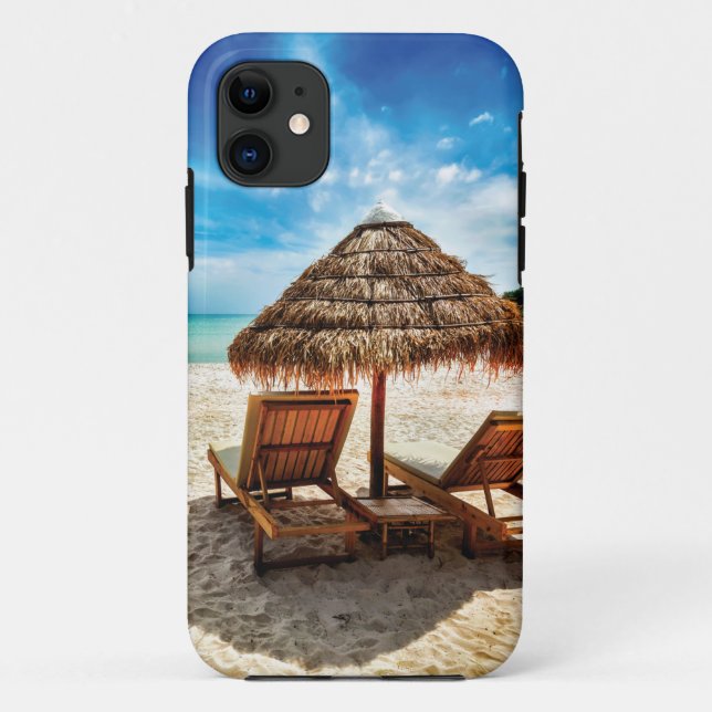 Lounge chairs on beach throw pillow Case-Mate iPhone case (Back)