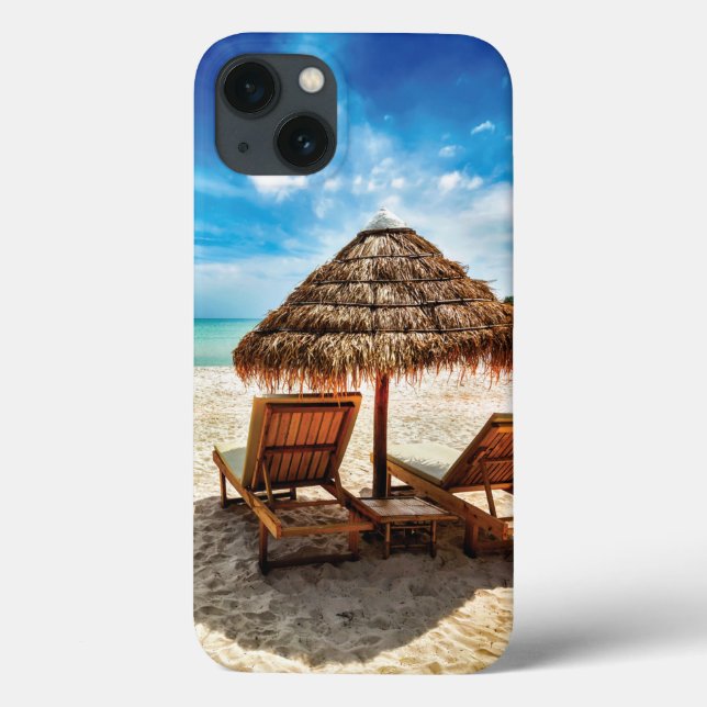 Lounge chairs on beach throw pillow Case-Mate iPhone case (Back)