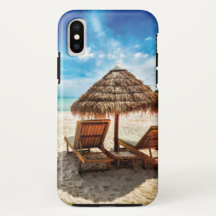 Lounge chairs on beach throw pillow iPhone XS case