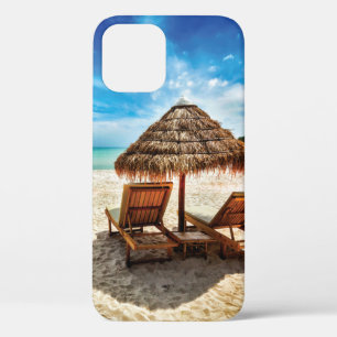 Lounge chairs on beach throw pillow iPhone 12 case