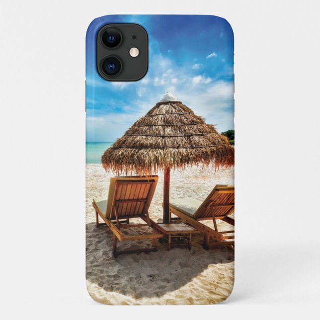 Lounge chairs on beach throw pillow Case-Mate iPhone case (Back)