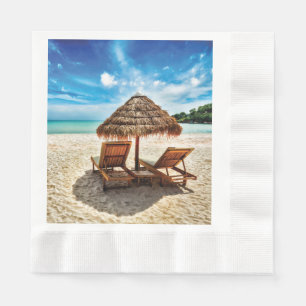 Lounge chairs on beach throw pillow napkin