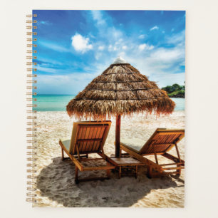 Lounge chairs on beach throw pillow planner