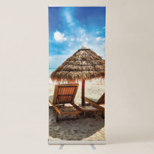 Lounge chairs on beach throw pillow retractable banner