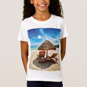 Lounge chairs on beach throw pillow T-Shirt
