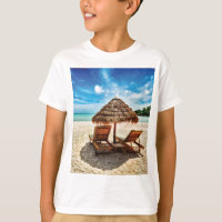 Lounge chairs on beach throw pillow