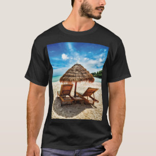 Lounge chairs on beach throw pillow T-Shirt