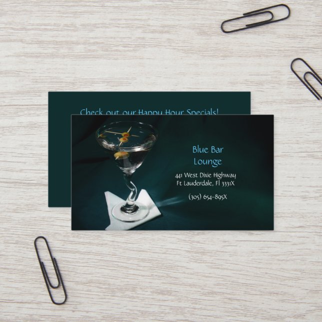 Lounge Dark Green Martini Bar Business Card (Front/Back In Situ)