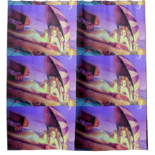 lounging mermaid pattern shower curtain