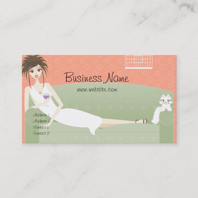 Lounging on the Couch with Kitty Business Card (Front)