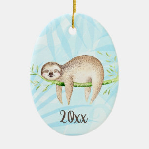 Lounging Sloth Keepsake Customisable Year Ceramic Tree Decoration