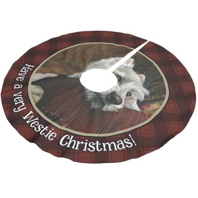 Lounging Westie on Sofa Brushed Polyester Tree Skirt (Angled)