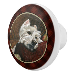Lounging Westie on Sofa Ceramic Knob