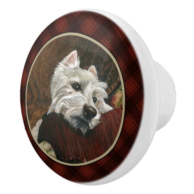 Lounging Westie on Sofa Ceramic Knob (Right)