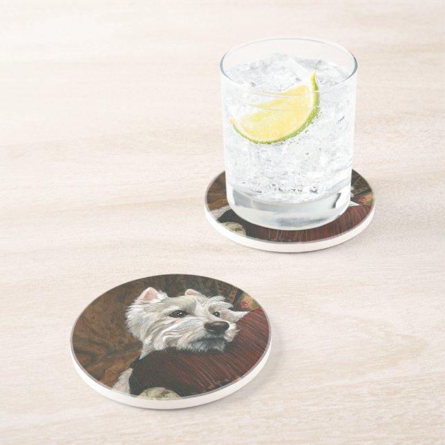 Lounging Westie on Sofa Coaster (Side)